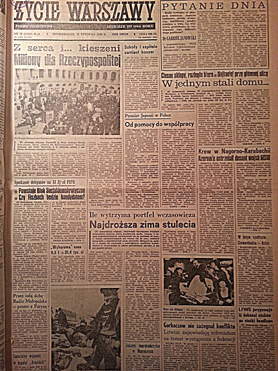 Okładka "Życia Warszawy" z 15 stycznia 1990 roku /arch. RMF