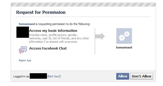 Okno szkodliwej aplikacji żądające dostępu do profilu użytkownika na Facebooku /materiały prasowe