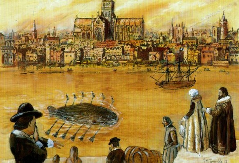 Okręt podwodny Drebbela na obrazie z XVII wieku / źródło: wikipedia /domena publiczna