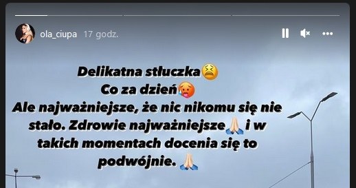 Ola Ciupa opublikowała zdjęcie z miejsca wypadku /Instagram