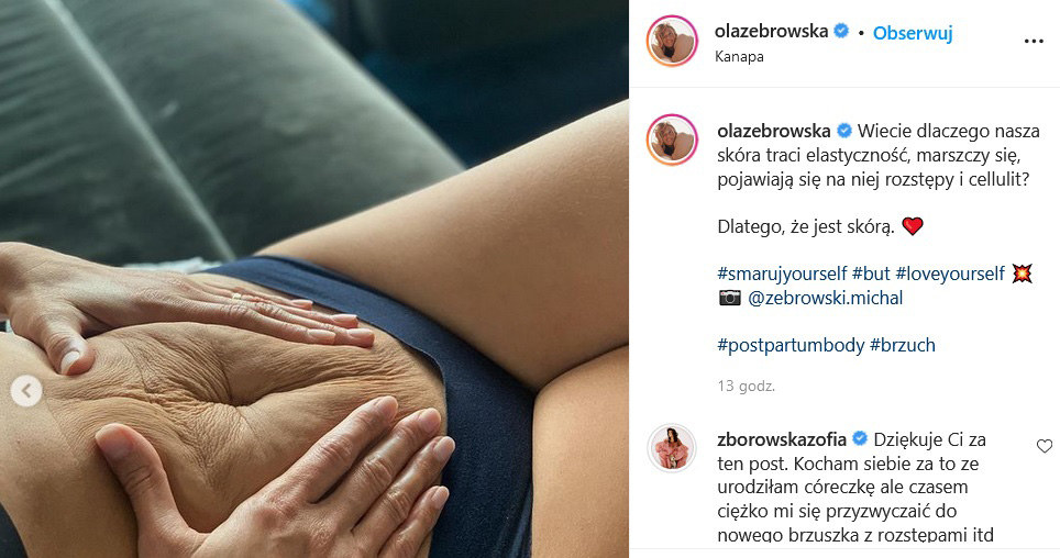 Ola Żebrowska pokazała zdjęcie pomarszczonego brzucha /www.instagram.com/olazebrowska /Instagram