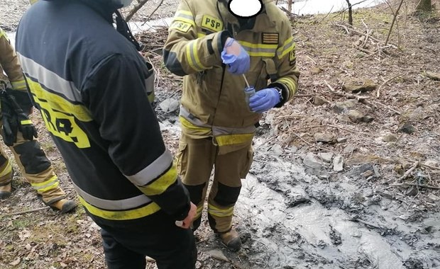 Oleista plama na górskiej rzece. Soła pod Żywcem zanieczyszczona