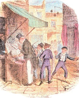 Oliver uczy się rzemiosła kieszonkowca, ilustracja do Olivera Twista Dickensa /Encyklopedia Internautica