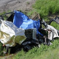 Miejsce śmiertelnego wypadku na drodze krajowej numer 16 w miejscowości Nowe Marcinkowo, w którym zginęły cztery osoby