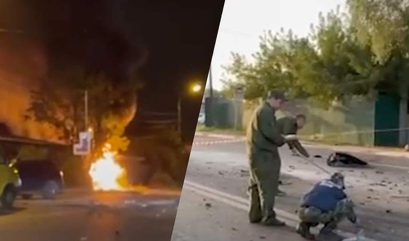 Opisy świadków są jednoznaczne: samochód Duginy po eksplozji stanął w płomieniach i doszczętnie spłonął /Twitter