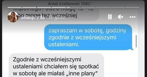 Opozda opublikowała wiadomości od Królikowskiego /Instagram