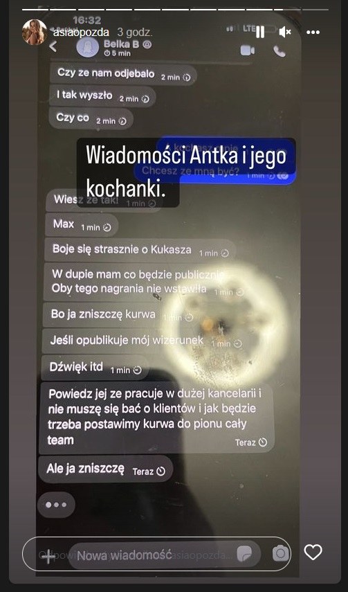 Opozda pokazała wiadomości od kochanki męża /Instagram