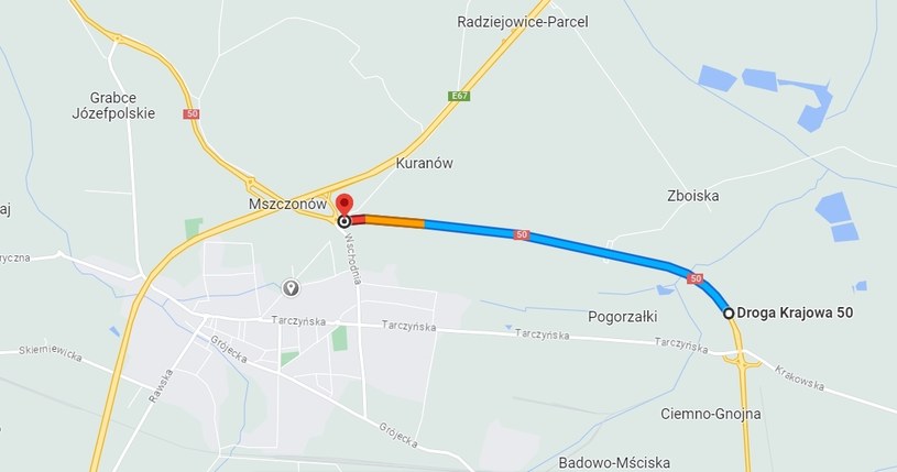 OPP w Mszczonowie na DK 50 będzie miał około 3 kilometrów długości. / Google Maps /