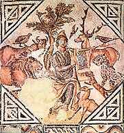 Orfeusz czarujący zwierzeta, mozaika rzymska, Gaule, III w. p.n.e. /Encyklopedia Internautica