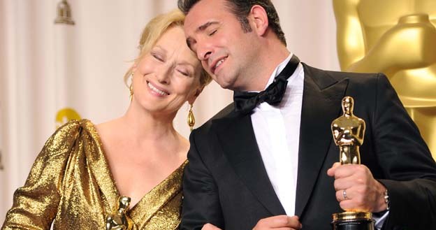 Oscary dla najlepszych aktorów odebrali: Meryl Streep ("Żelazna dama") i Jean Dujardin ("Artysta") /Getty Images/Flash Press Media