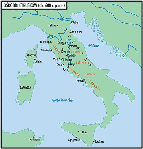 Ośrodki Etrusków (ok. 600 r.p.n.e.) /Encyklopedia Internautica