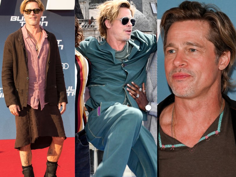 Ostatnie stylówki Brada Pitta - żywe kolory, luzackie kroje i lniana spódnica. Nowy styl mu służy? /Getty Images