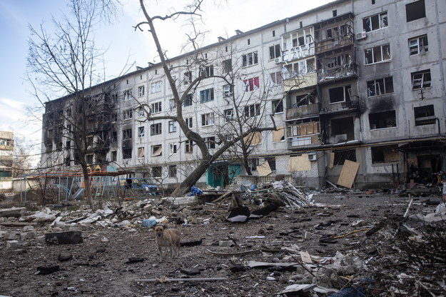 Ostrzelane budynki w zniszczonej w rosyjskich atakach miejscowości Bachmut w Donieckim Zagłębiu Węglowym /EUGENE TITOV /PAP