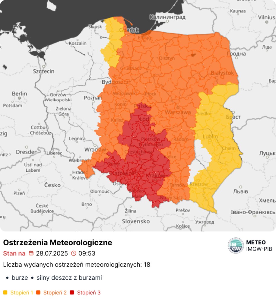 Ostrzeżenia dla kilku regionów Polski, fot. IMGW /