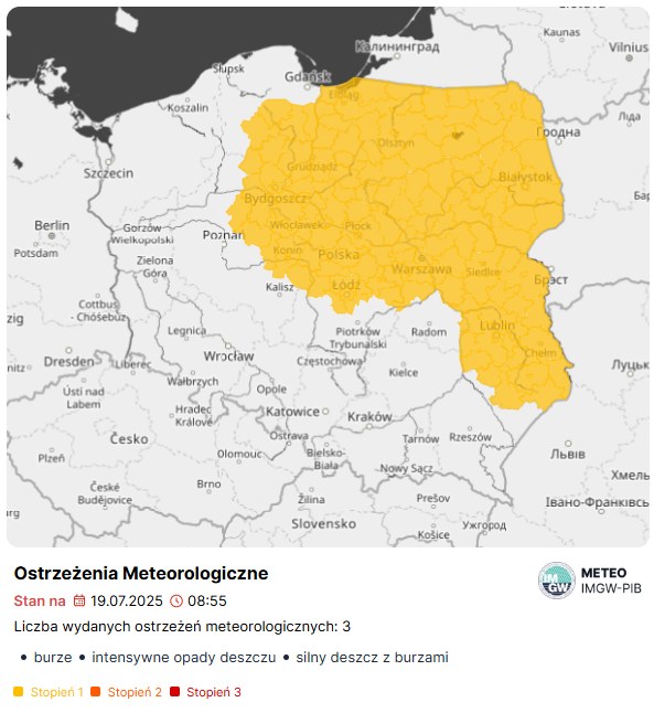 Ostrzeżenia I stopnia przed burzami /IMGW /