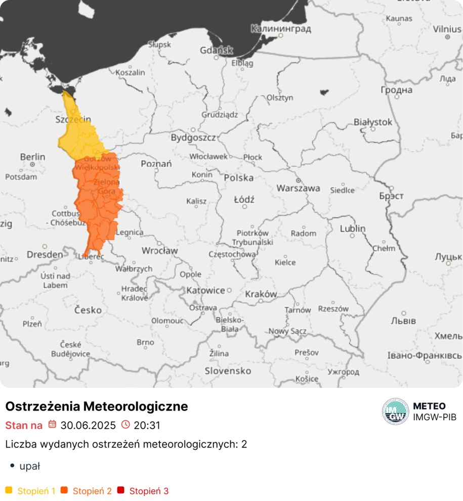 Ostrzeżenia IMGW dla zachodniej Polski /