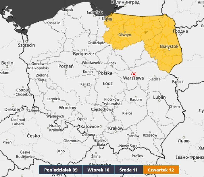 Ostrzeżenia IMGW przed marznącymi opadami wydane na czwartek, 12 lutego 2026 /IMGW /Materiały prasowe