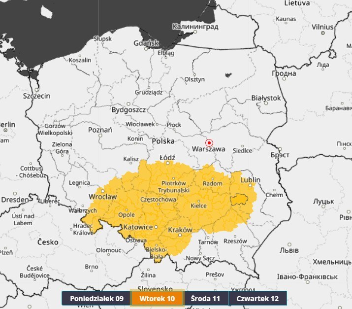 Ostrzeżenia IMGW przed marznącymi opadami wydane na wtorek, 10 lutego 2026 /IMGW /Materiały prasowe