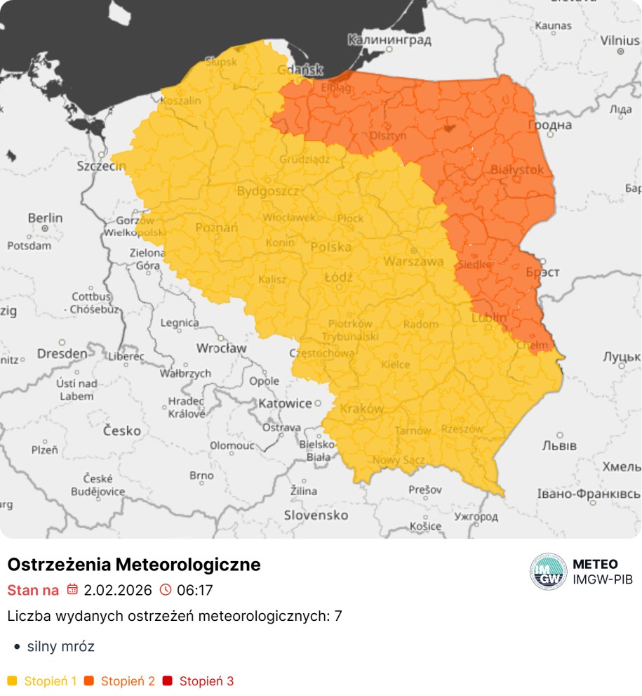 Ostrzeżenia IMGW przed silnym mrozem /