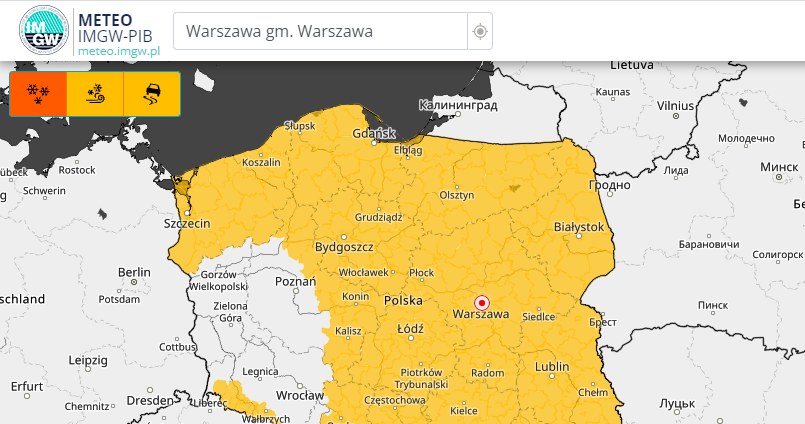 Ostrzeżenia IMGW wydano dla większości województw, fot. meteo.imgw.pl /