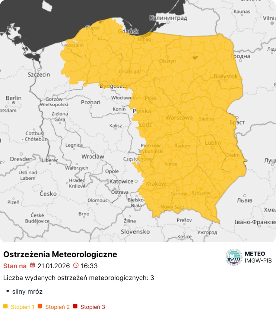 Ostrzeżenia przed siarczystym mrozem wydane przez IMGW /IMGW /