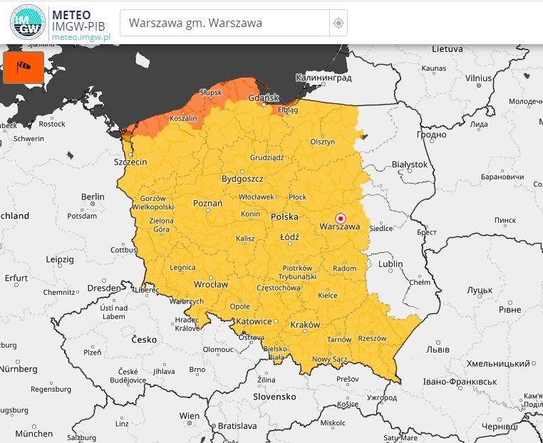 Ostrzeżenia przed silnym wiatrem dla niemal całej Polski /IMGW /