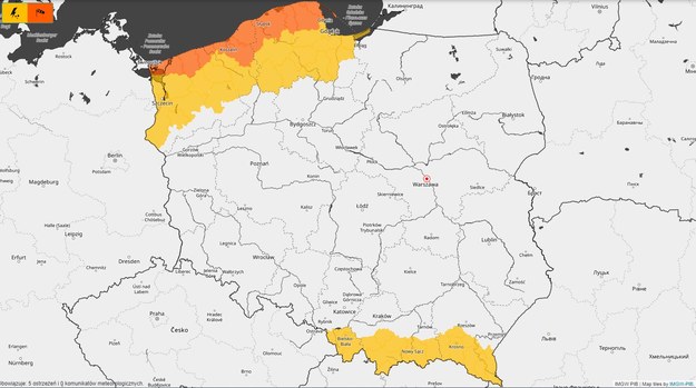 Ostrzeżenia przed silnym wiatrem obowiązują do wtorku do godziny 14 /IMGW-PIB / imgw.pl /Internet