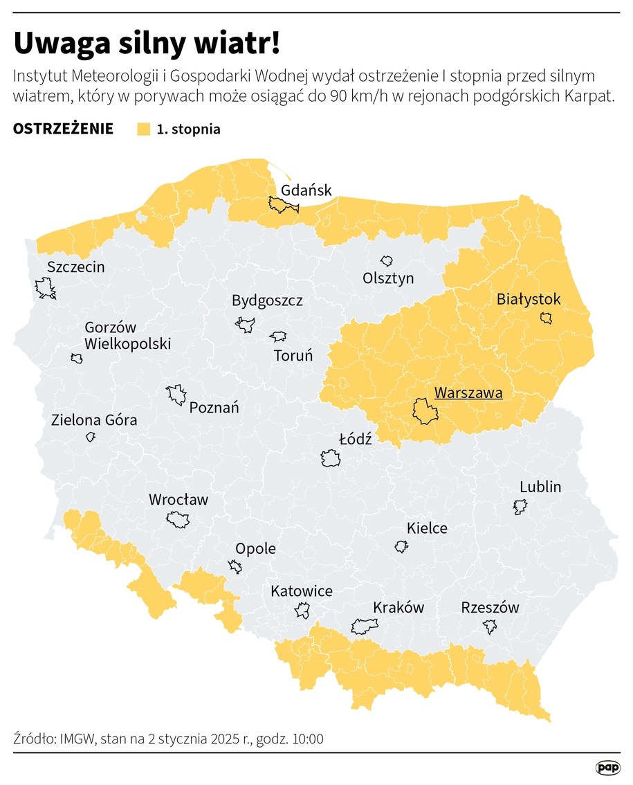 Ostrzeżenie 1 stopnia przed silnym wiatrem /	Maciej Zieliński /PAP