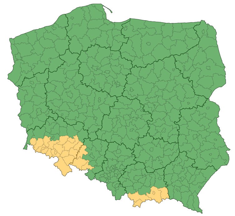 Ostrzeżenie IMGW przed intensywnymi deszczami dotyczy terenów na południu kraju (aktualizacja z godziny 09:01) /IMGW-PIB / pogodynka.pl /