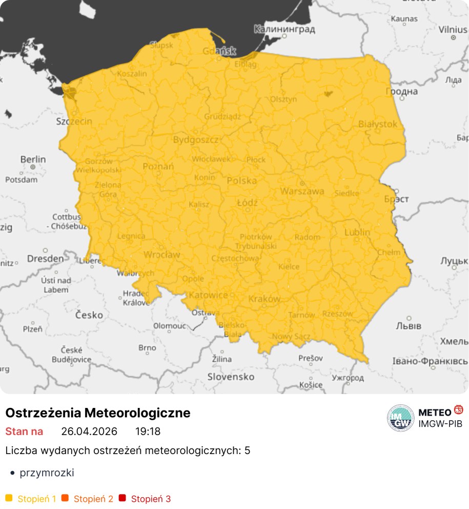 Ostrzeżenie IMGW przed przymrozkami /