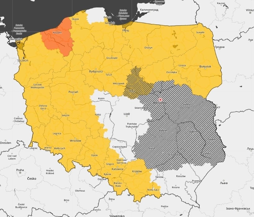 Ostrzeżenie meteo wydane przez IMGW we wtorek po południu /IMGW /