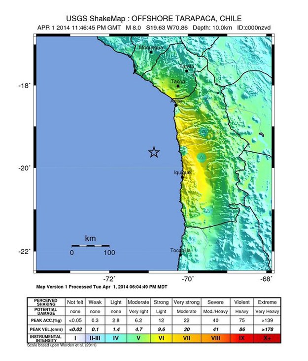 Ostrzeżenie przed tsunami ogłoszono po trzęsieniu ziemi w Chile /USGS /PAP/EPA