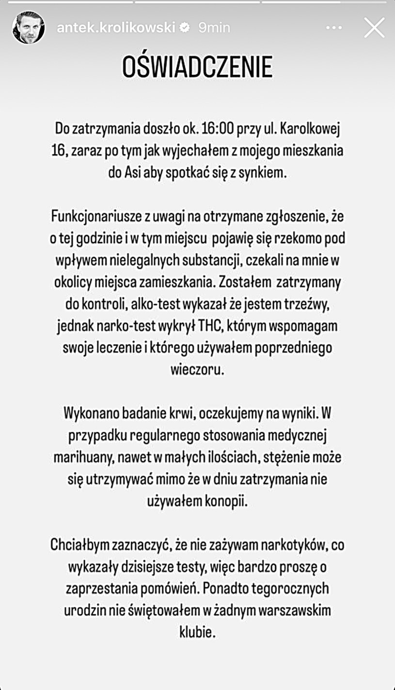 Oświadczenie Antoniego Królikowskiego /Instagram
