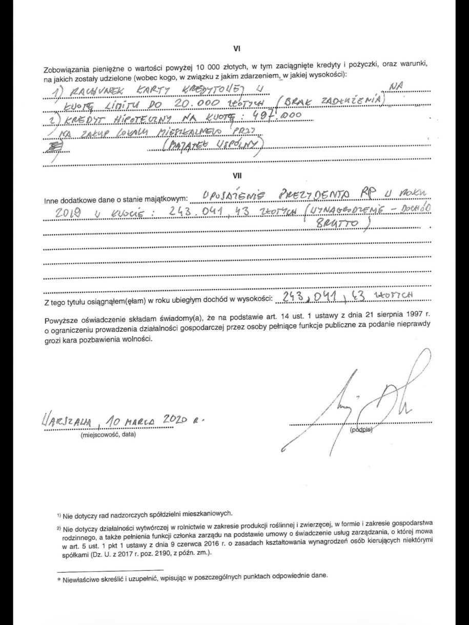 Oświadczenie majątkowe Andrzeja Dudy /Sąd Najwyższy /