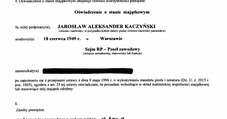 Oświadczenie majątkowe Jarosława Kaczyńskiego (źródło: Kancelaria Sejmu) /