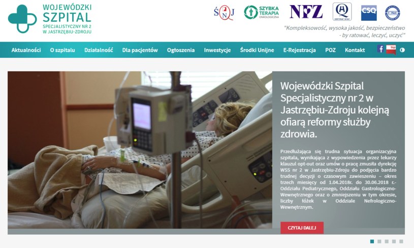 Oświadczenie na stronie szpitala w Jastrzębiu Zdroju /