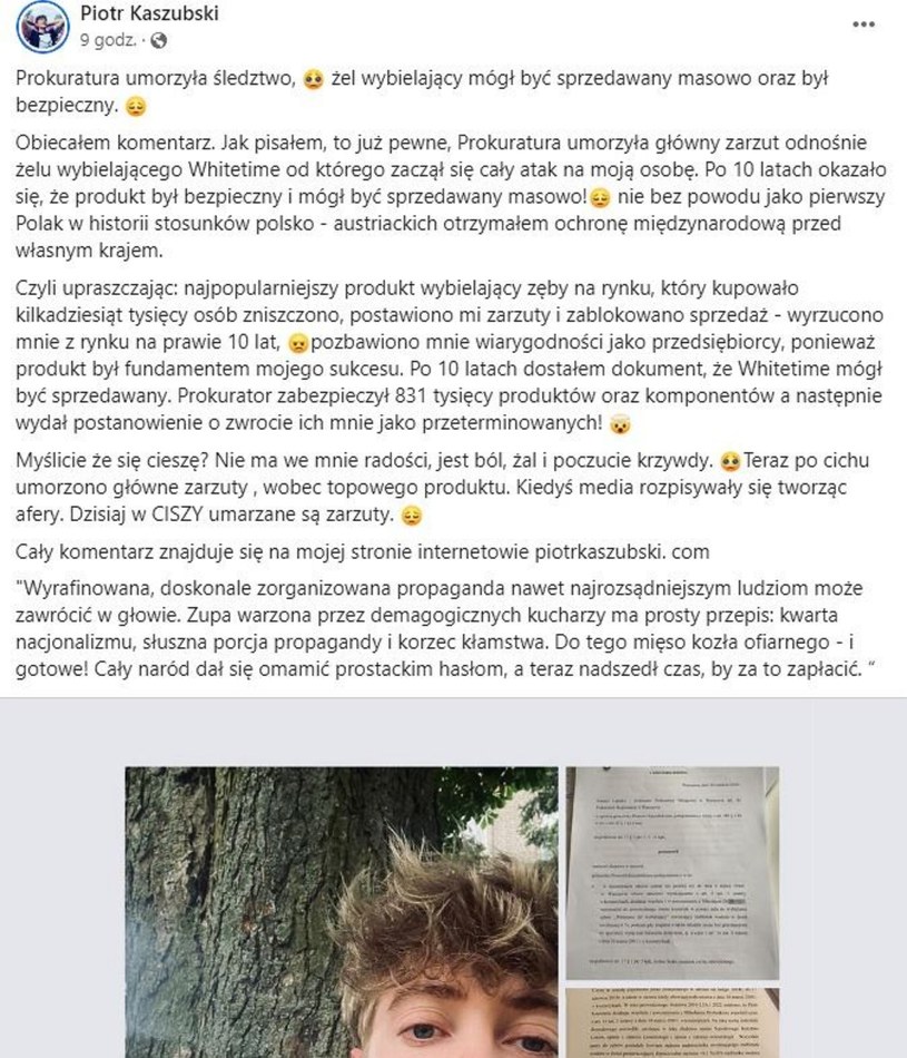 oświadczenie Piotra Kaszubskiego /Facebook