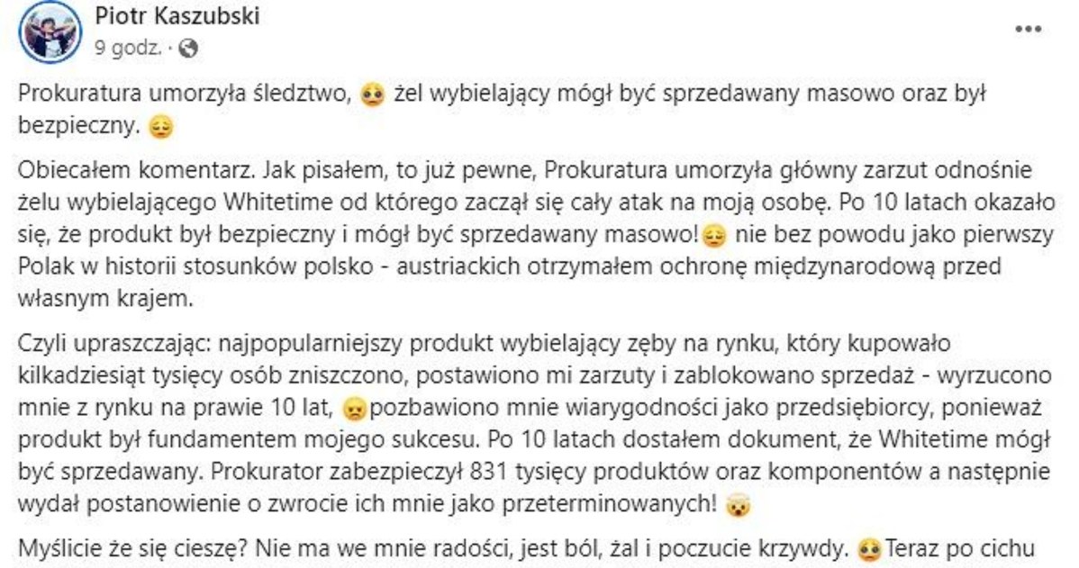 oświadczenie Piotra Kaszubskiego /Facebook