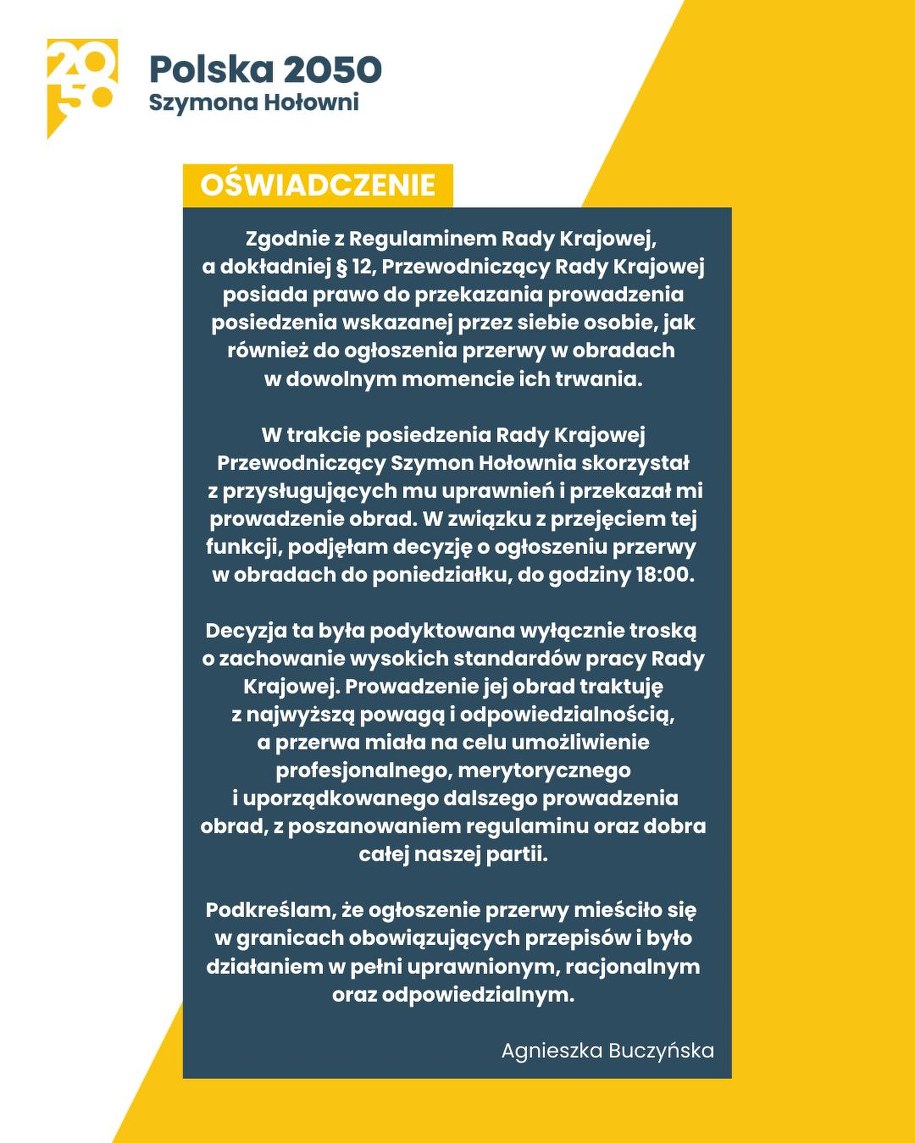 Oświadczenie posłanki Polski 2050 Agnieszki Buczyńskiej wydane przed północą z 16 na 17 stycznia 2026 /X, Agnieszka Buczyńska (@aga_buczynska) /Materiały prasowe