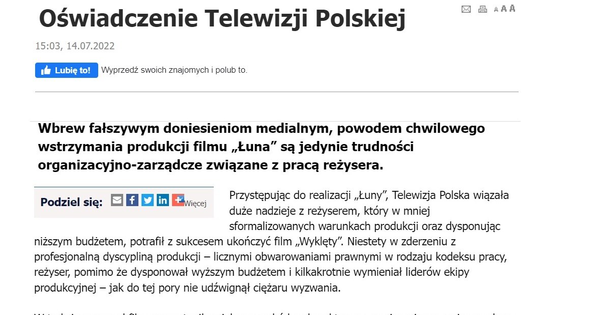 Oświadczenie TVP /https://centruminformacji.tvp.pl/ /materiał zewnętrzny