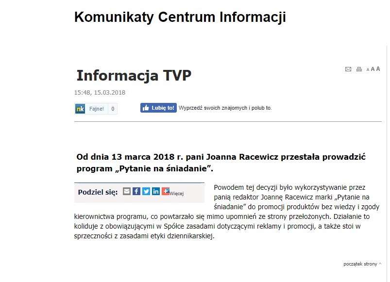Oświadczenie TVP /materiał zewnętrzny
