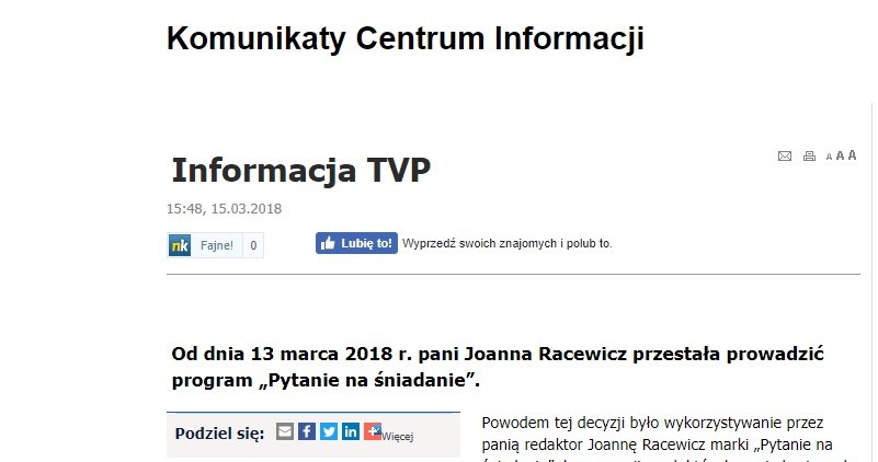 Oświadczenie TVP /materiał zewnętrzny