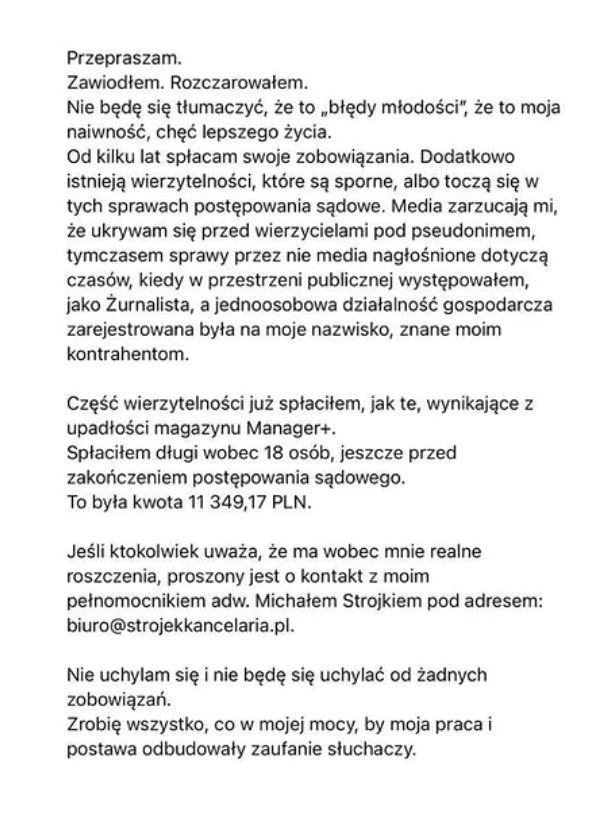 Oświadczenie Żurnalisty /pomponik exclusive/ facebook.com/zurnalistapl /Facebook