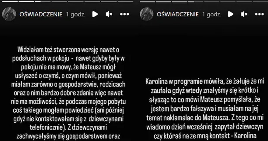 Oświadczenie Zuzanny z programu  "Rolnik szuka żony" /@kocieg /Instagram