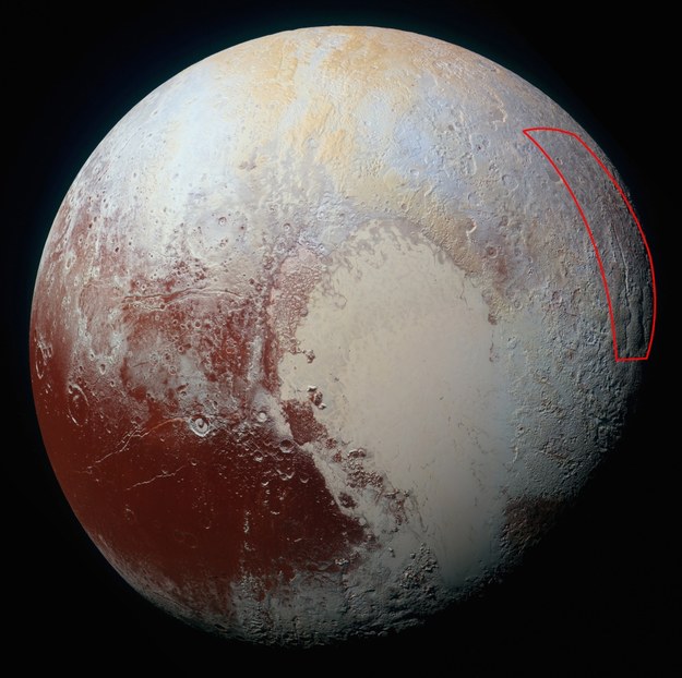 "Pajączek" widoczny jest na wschodnim skraju półkuli Plutona, od której strony przybyła sonda /NASA/JHUAPL/SWRI /materiały prasowe