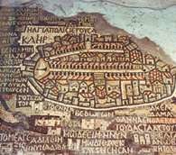 Palestyna, część mozaikowej mapy ukazującej główne święte miejsca, posadzka kościoła w Mad /Encyklopedia Internautica