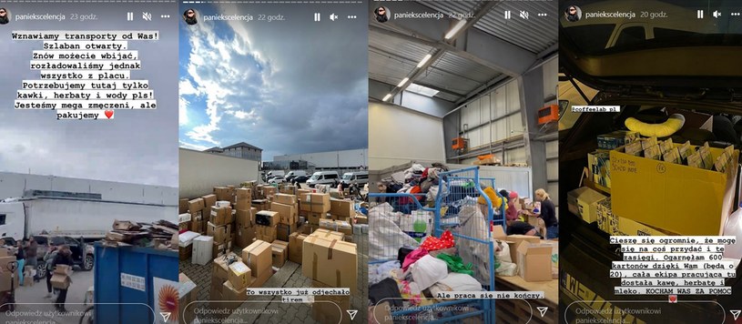 Pani Ekscelencja pomaga w sortowaniu darów dla uchodźców /Instagram