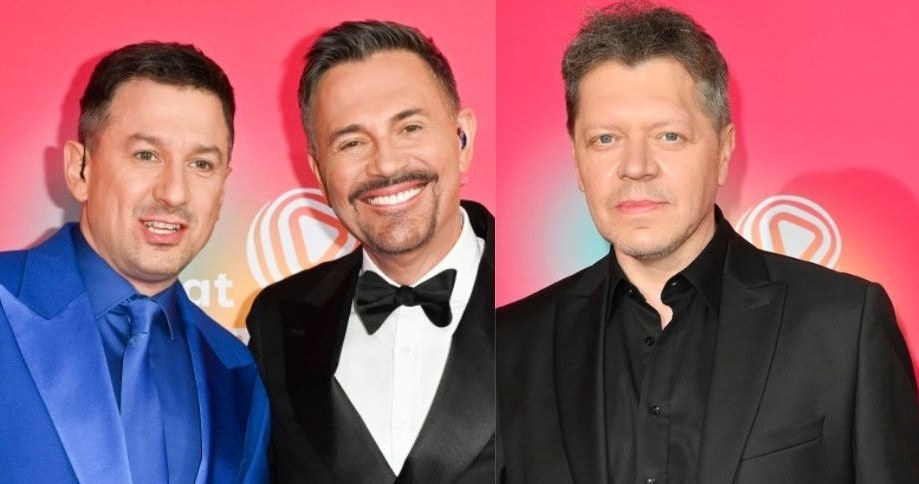 Panowie obecni na Polsat Hit Festiwalu postawili na elegancję. Od lewej: Maciej Rock, Krzysztof Ibisz, Krzysztof Kiljański. /AKPA