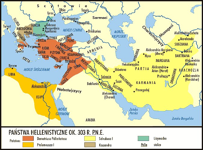 Państwa hellenistyczne ok. 300 r. p.n.e. /Encyklopedia Internautica