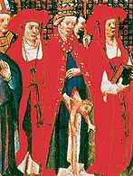 Papieżyca Joanna w czasie porodu, miniatura z XV w. /Encyklopedia Internautica